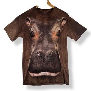 The Mountain Hippopotamus‎ Face T Shirt Tie Dye Brown Size Small Hippo Animal